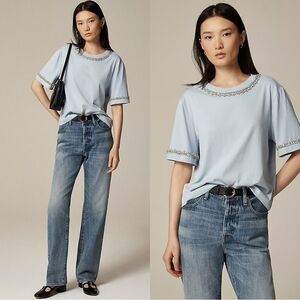NWT J CREW Heavy jersey T-shirt with rhinestones in icy blue
